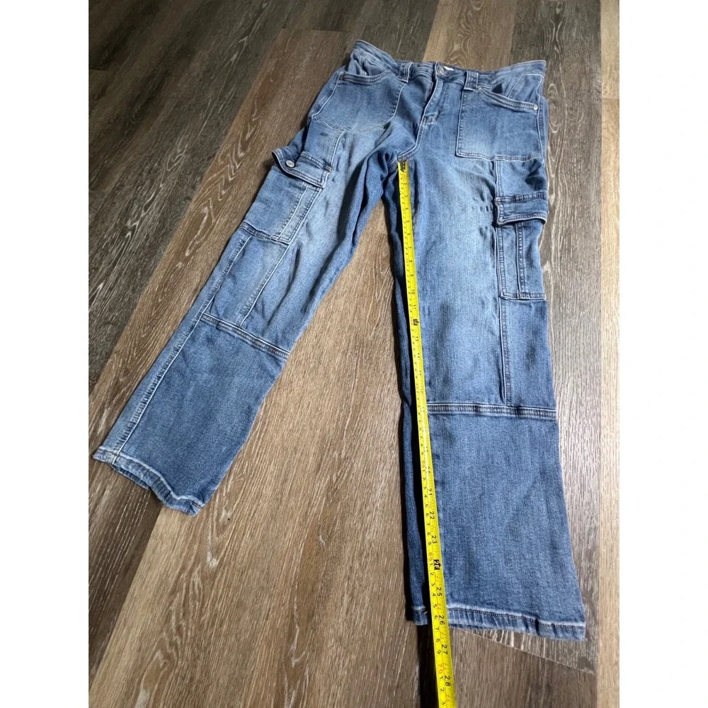 Altar'd State Cargo Jeans Womens 31 Blue Excellent Medium Wash Utility‎ Straight